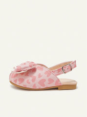Sandália Infantil Menina Peep Toe Laço Borboleta Estampa Coração Slingback
