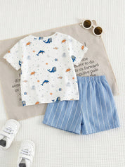 Conjunto Bebê Menino 2 Peças Camiseta Animais Marinhos e Shorts Listrado