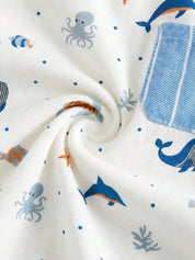 Conjunto Bebê Menino 2 Peças Camiseta Animais Marinhos e Shorts Listrado