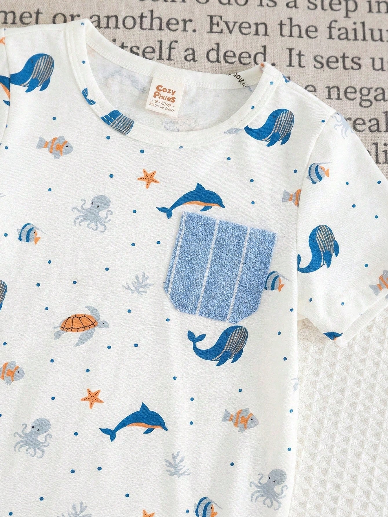 Conjunto Bebê Menino 2 Peças Camiseta Animais Marinhos e Shorts Listrado
