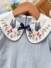 Conjunto 2 Peças Bebê Menina Blusa Gola Peter Pan Bordada Borboleta e Shorts