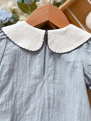 Conjunto 2 Peças Bebê Menina Blusa Gola Peter Pan Bordada Borboleta e Shorts