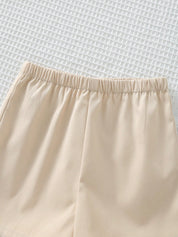 Conjunto 2 Peças Bebê Camiseta Listrada Urso e Shorts Liso Cintura Elástica