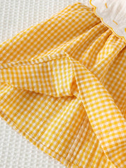 Vestido Bebê Menina Regata Xadrez Gola Bordada Pato Algodão