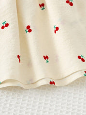 Vestido Bebê Menina Cereja Manga Pétala Laço Gola Quadrada