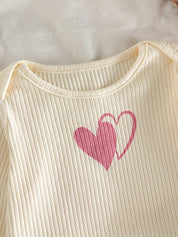 Conjunto 2 Peças Bebê Menina Blusa Canelada Manga Longa Coração e Calça