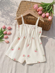 Macacão Bebê Menina Curto Alça Fina Estampa Floral Tulipa com Laço