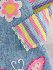 Conjunto 2 Peças Bebê Menina Top Listrado e Salopete Jeans Abelha Borboleta