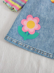 Conjunto 2 Peças Bebê Menina Top Listrado e Salopete Jeans Abelha Borboleta