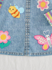 Conjunto 2 Peças Bebê Menina Top Listrado e Salopete Jeans Abelha Borboleta