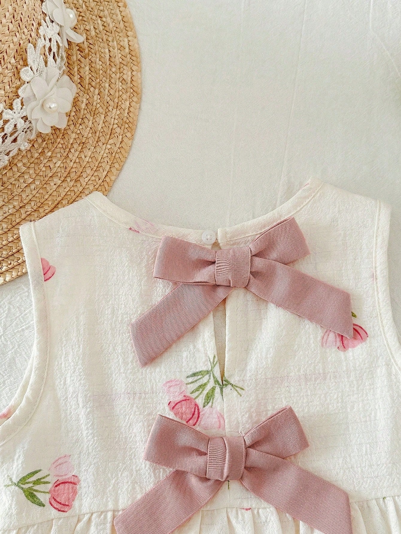 Conjunto Bebê Menina Blusa Regata Floral com Laço e Short Cintura Elástica