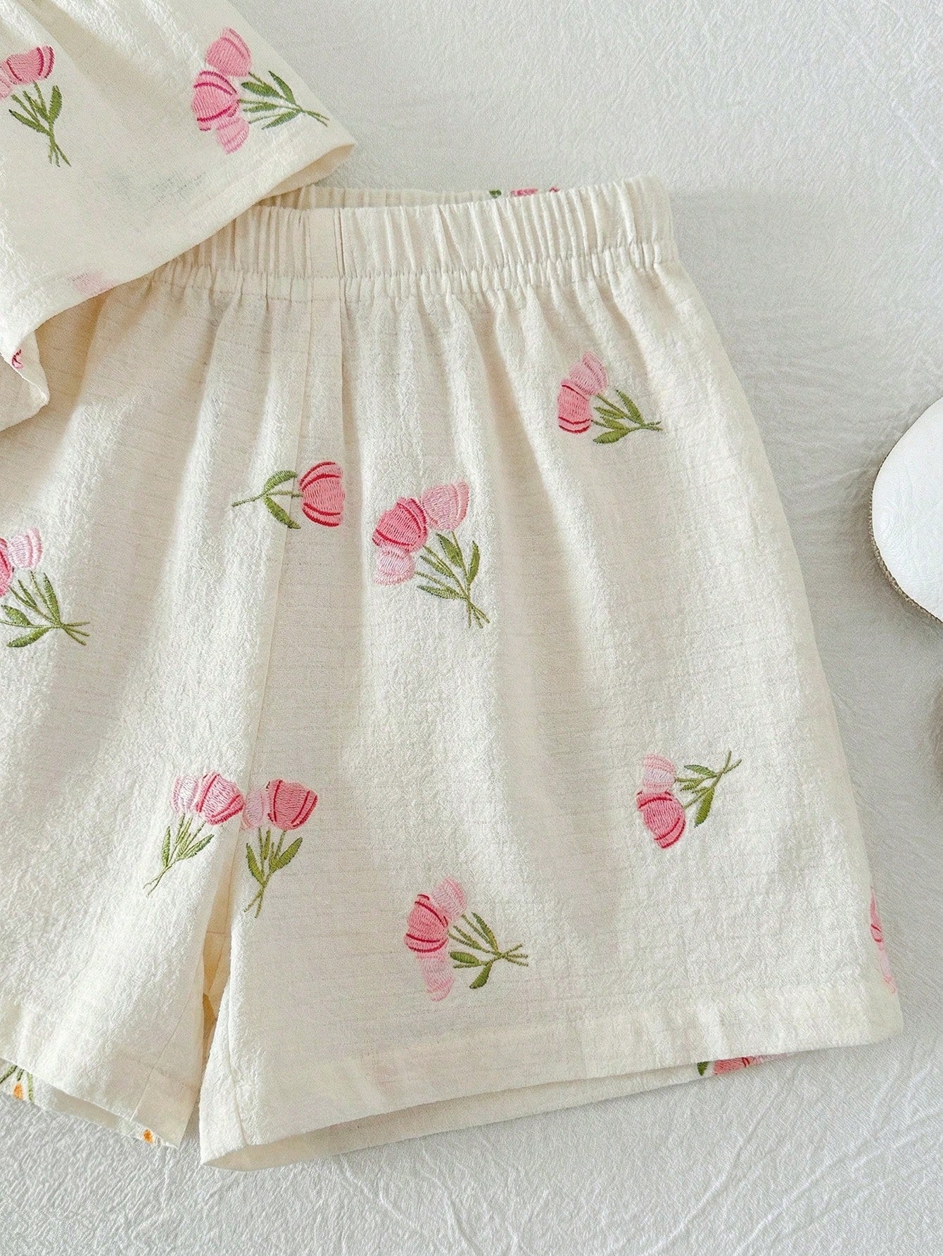 Conjunto Bebê Menina Blusa Regata Floral com Laço e Short Cintura Elástica