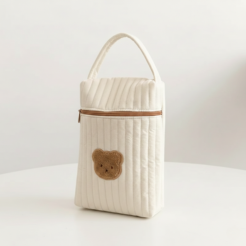 Bolsa Bege para Bebê com Estampa de Urso