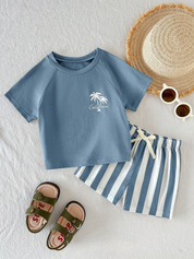 Conjunto Bebê Menino Camiseta Raglan Estampa California e Shorts Listrado