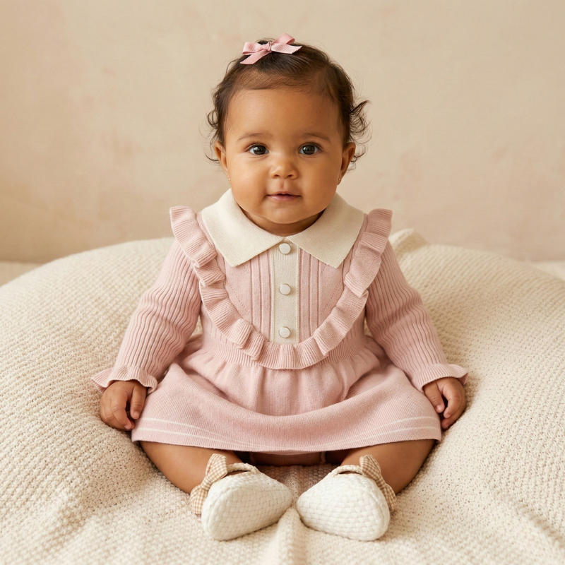 Vestido Vintage Infantil de Tricô com Gola Clássica