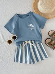 Conjunto Bebê Menino Camiseta Raglan Estampa California e Shorts Listrado