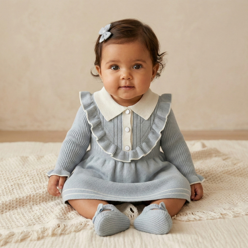 Vestido Vintage Infantil de Tricô com Gola Clássica