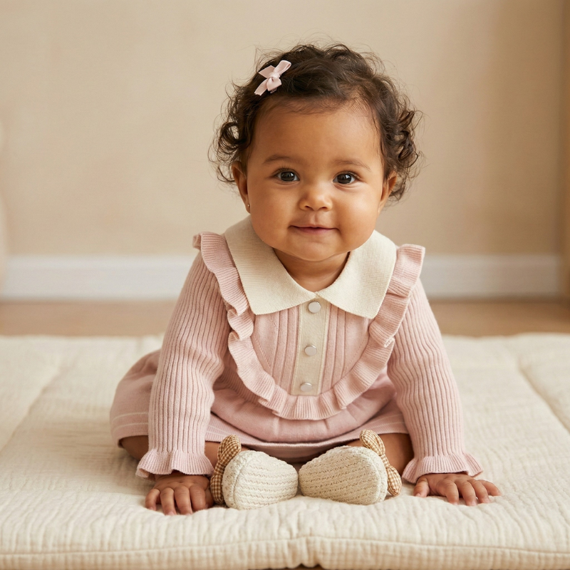 Vestido Vintage Infantil de Tricô com Gola Clássica