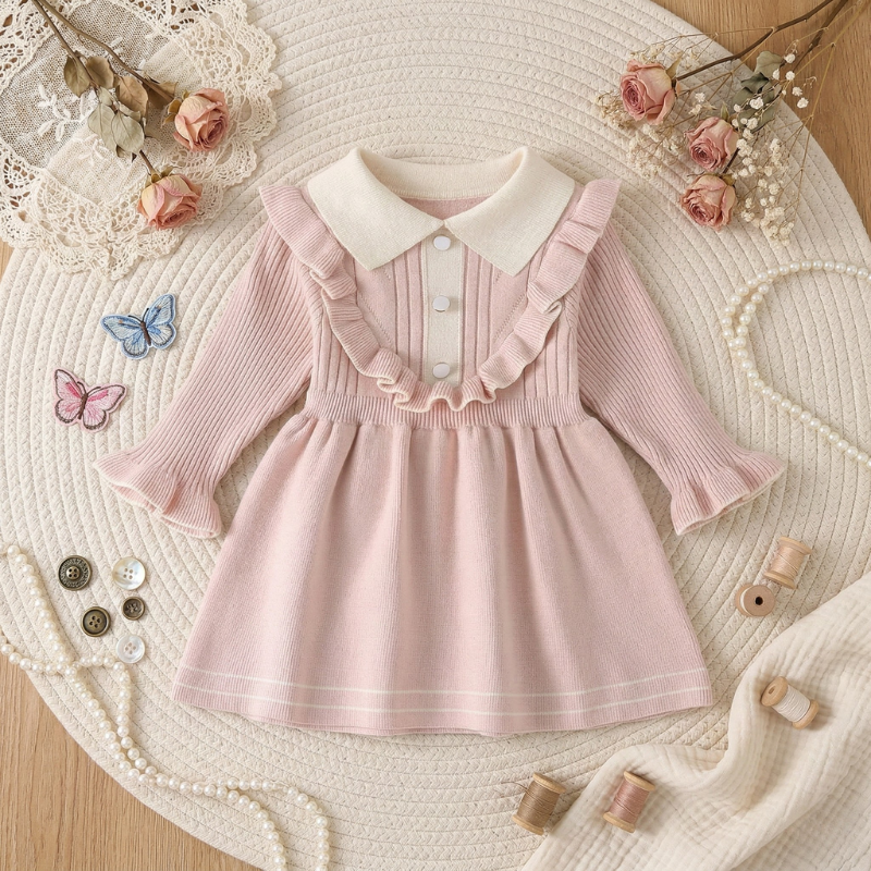 Vestido Vintage Infantil de Tricô com Gola Clássica