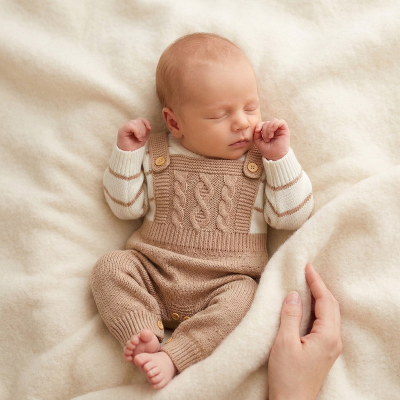 Macacão Bebê de Tricô com Blusa Listrada Unissex