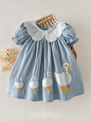 Vestido Bebê Menina Evasê Renda Aplique Pato