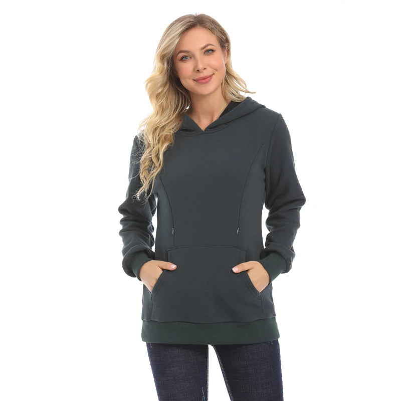 Hoodie de Maternidade de Lã Amamentação, Camisola Grávida, Roupas Quentes, Zíper, Abertura De Alimentação, Tamanho Grande, S a XXXL, Novo, Inverno