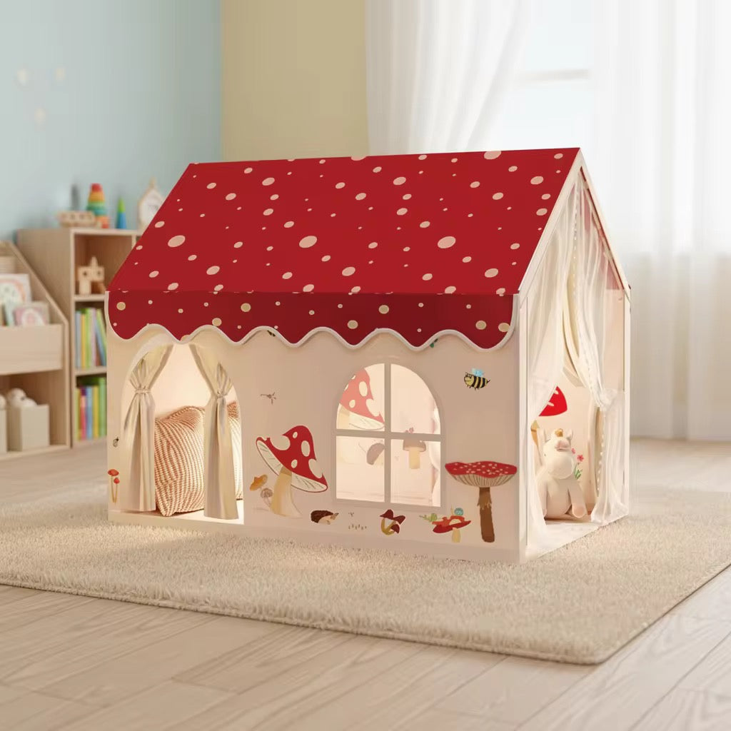 Casinha de Brincar Infantil Temática Cogumelo com Cortina Dupla