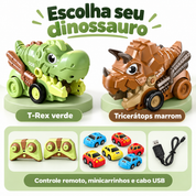 Carrinho Dinossauro Controle Remoto Infantil com Minicarrinhos Magnéticos