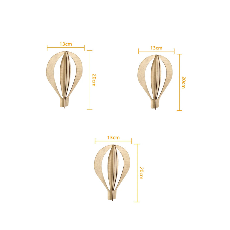 Decoração Infantil Balão de Ar Quente 3D em Madeira - Conjunto 3 Peças