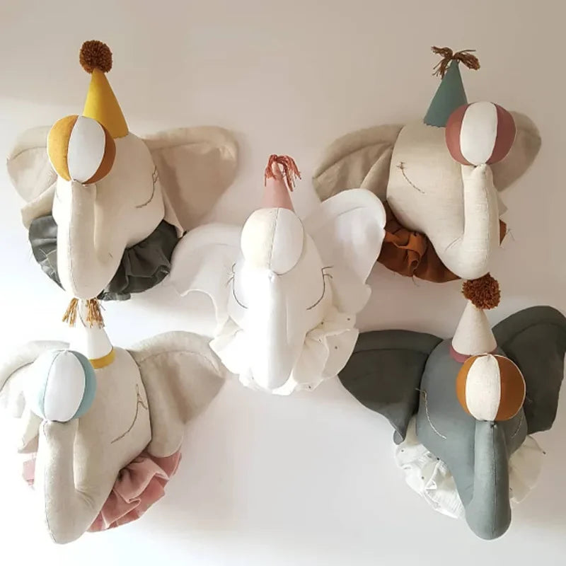 Cabeça de Elefante de Pelúcia para Decoração Infantil