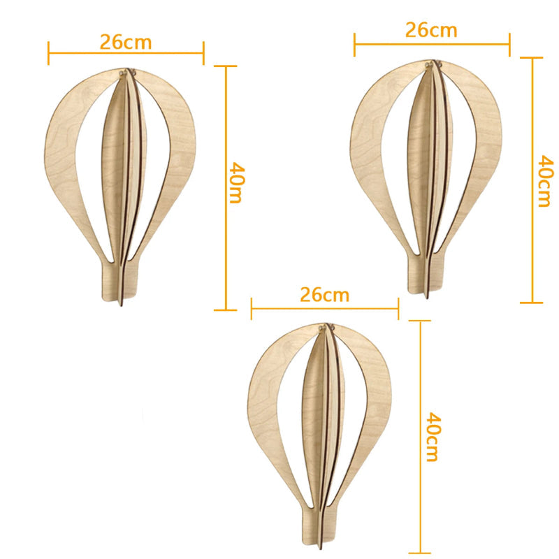 Decoração Infantil Balão de Ar Quente 3D em Madeira - Conjunto 3 Peças