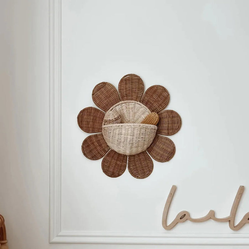 Cesta de Parede Infantil Flor de Rattan Feita à Mão