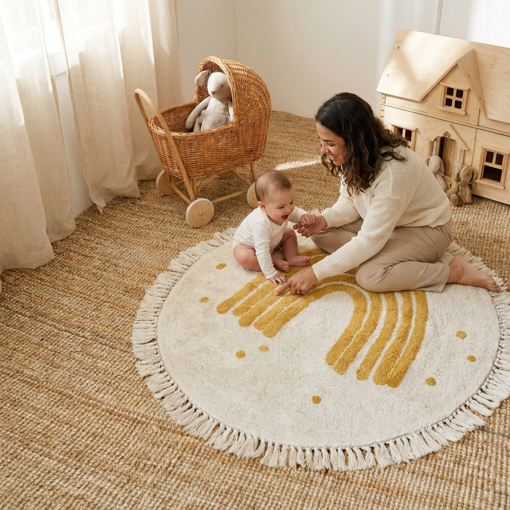 Tapete Infantil Redondo Arco-íris com Borla - Kabannas