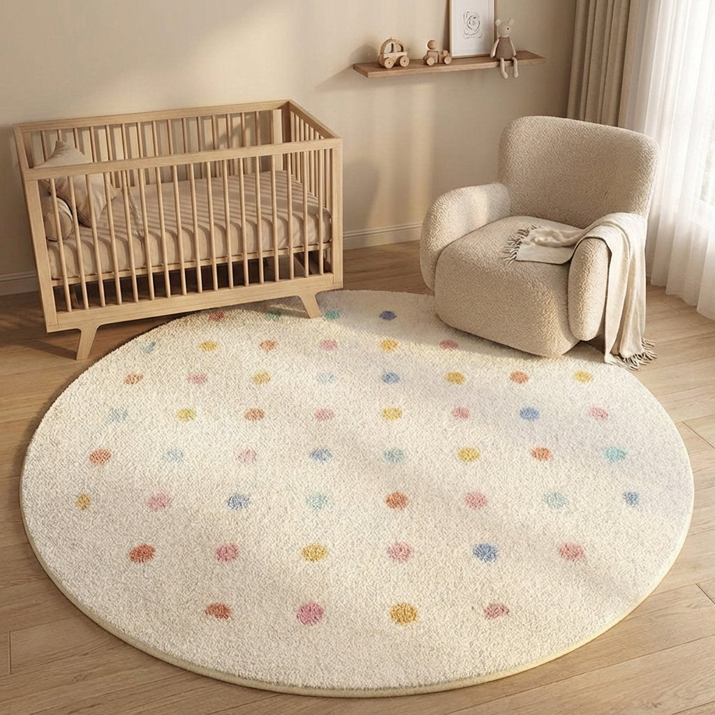 Tapete Infantil Redondo Macio Off-White Poá - Kabannas - 01