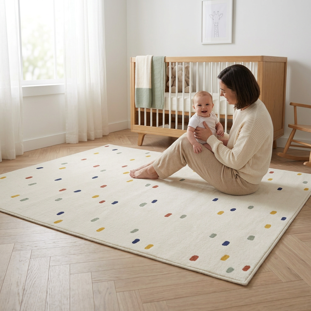 Tapete Infantil Retangular Macio Off-White Poá Colorido - Kabannas