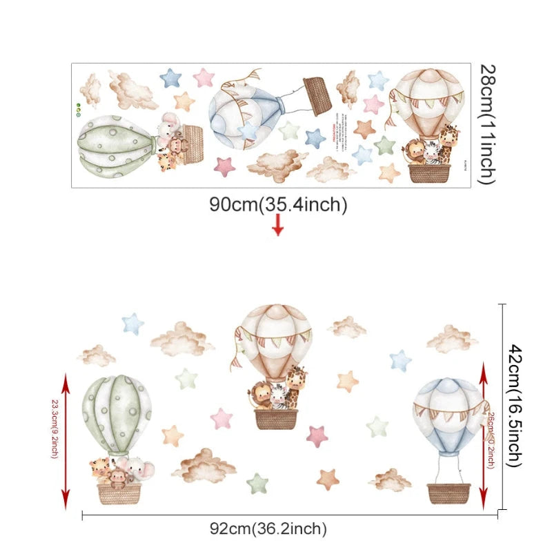 Adesivo de Parede Infantil Balão de Ar Quente com Animais Adesivos de Parede 04 Kabannas Balão azul 