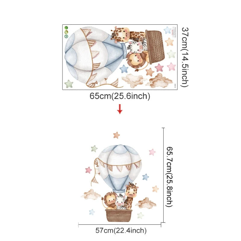 Adesivo de Parede Infantil Balão de Ar Quente com Animais Adesivos de Parede 04 Kabannas Balão azul listrado 