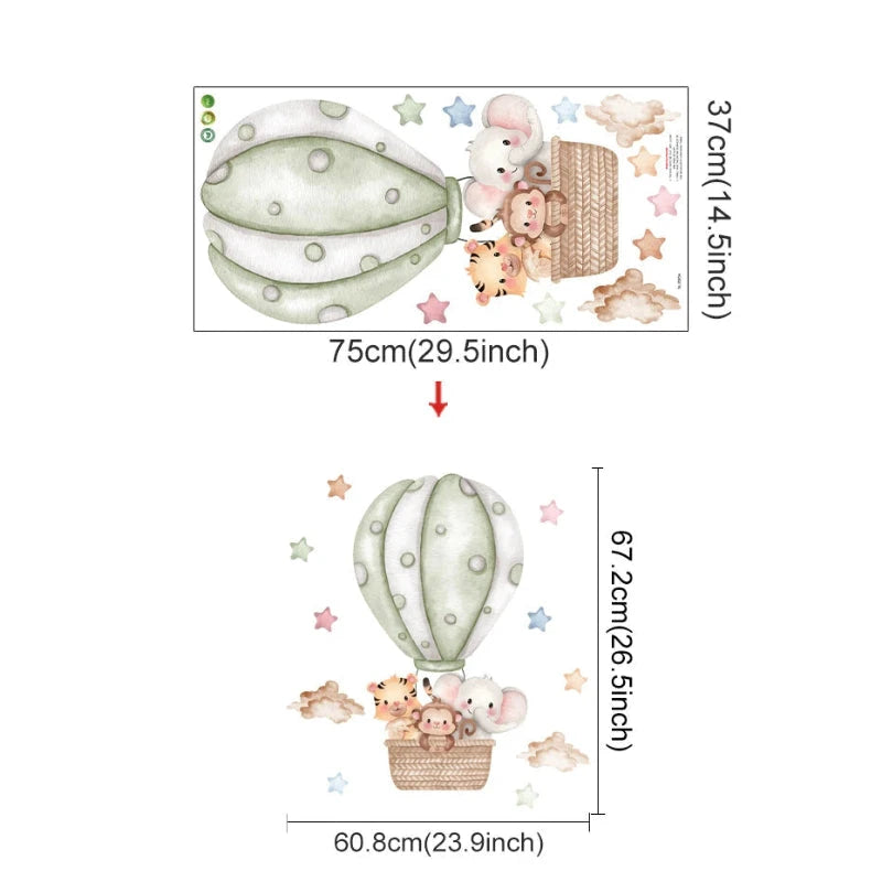 Adesivo de Parede Infantil Balão de Ar Quente com Animais Adesivos de Parede 04 Kabannas Balão verde 