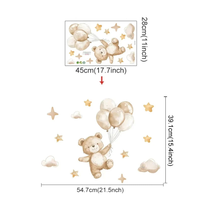 Adesivo de Parede Infantil Balão de Ar Quente com Animais Adesivos de Parede 04 Kabannas Urso balões 