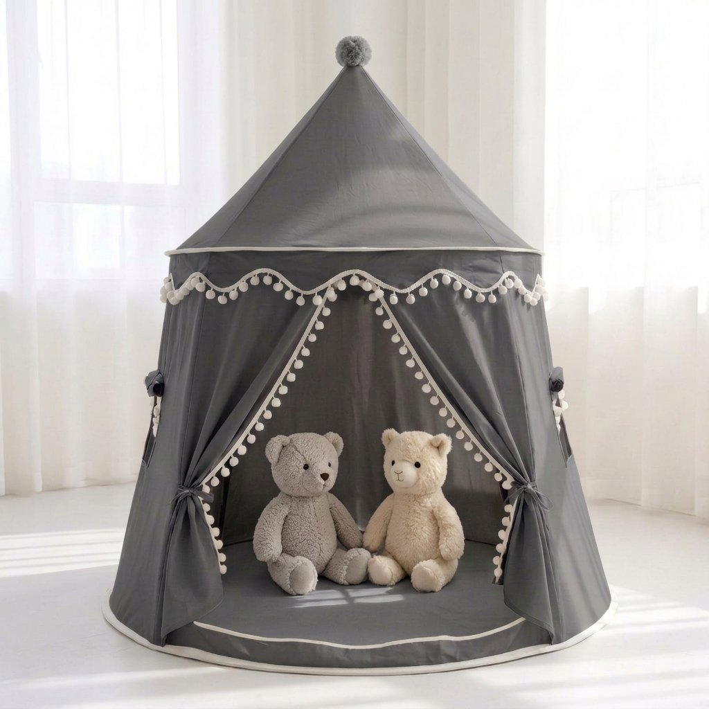 Barraca infantil Castelo Dobrável para Brincar Cabana Infantil 01 Kabannas Cinza 110x130 cm 