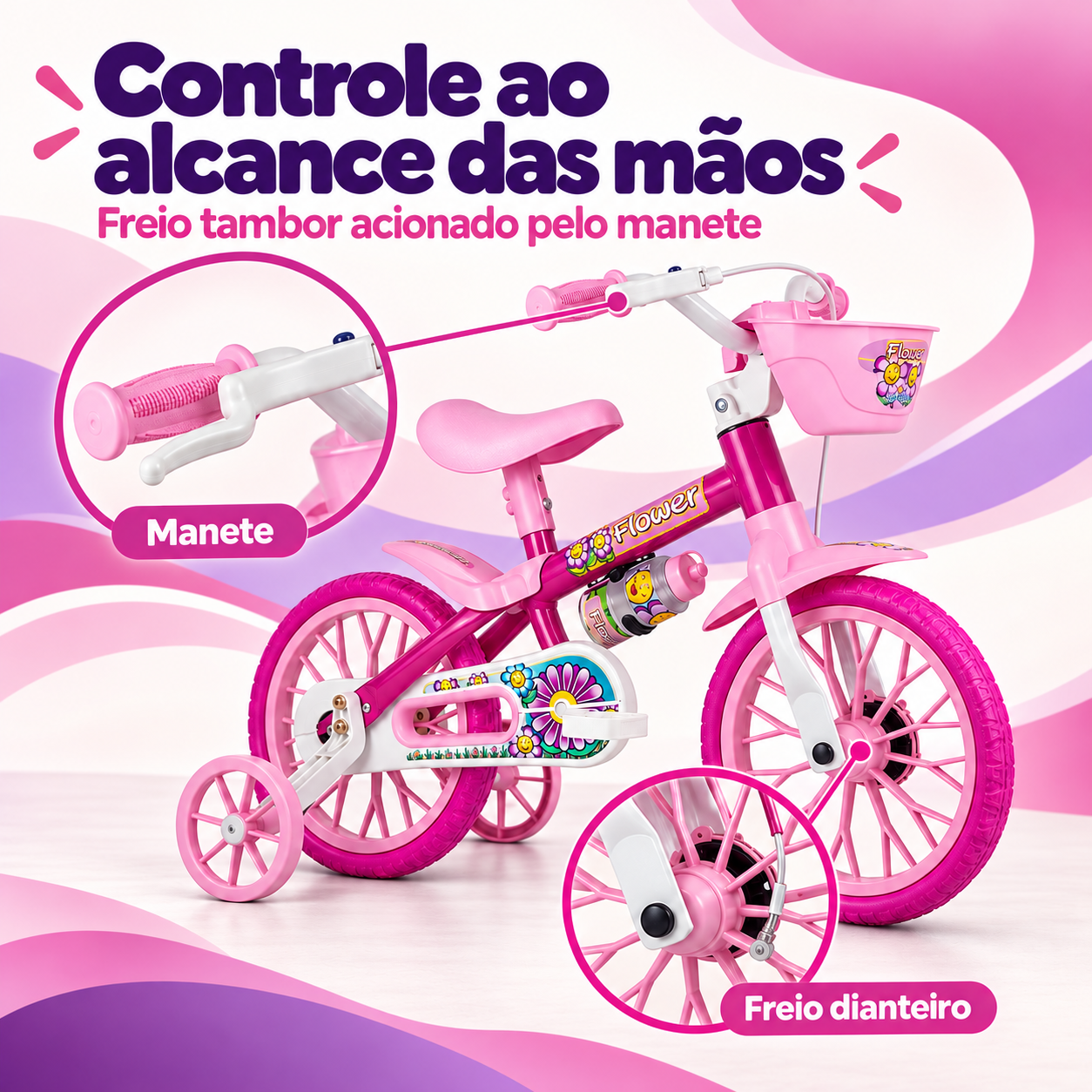 Freio dianteiro acionado pelo manete da bicicleta Nathor Flower