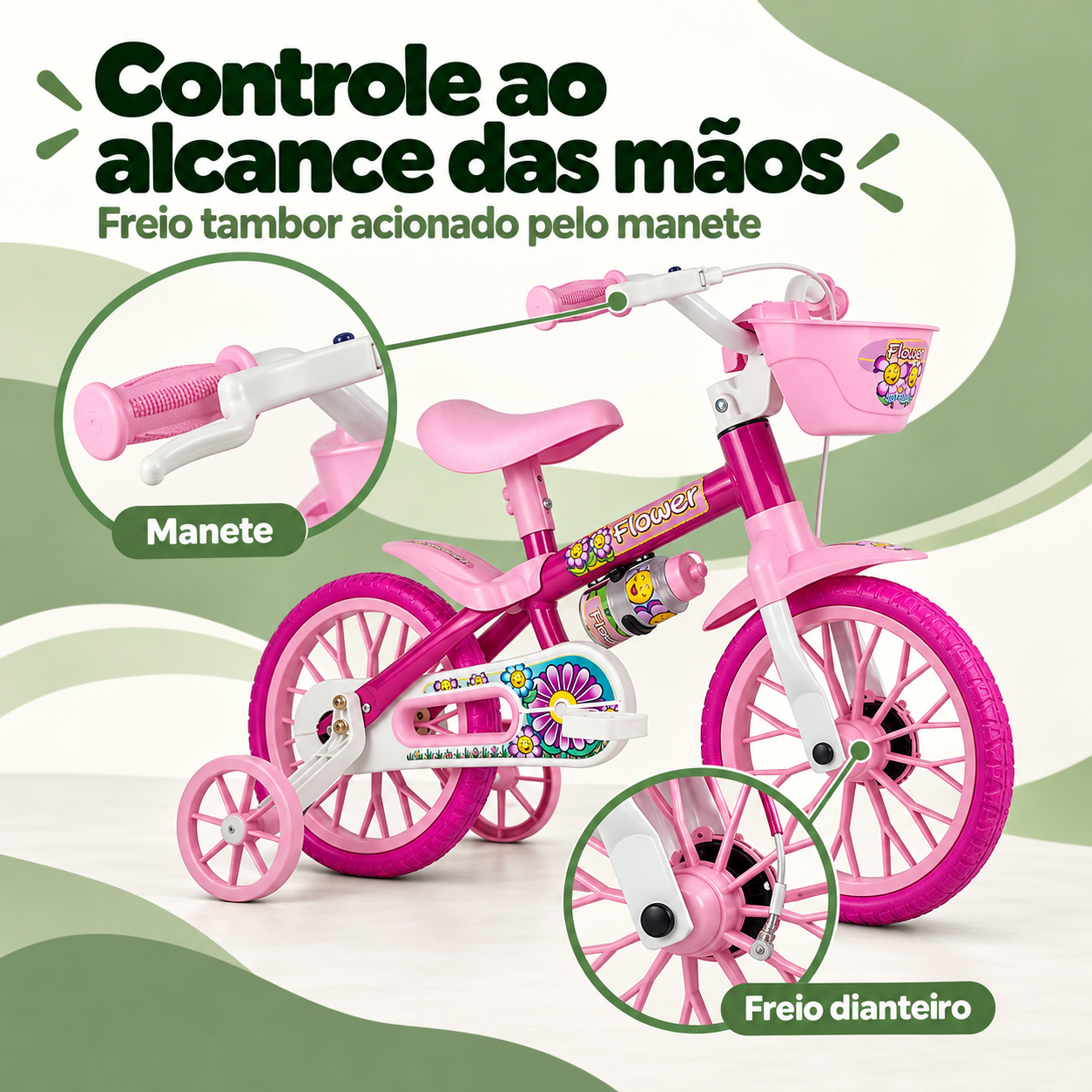 Freio tambor dianteiro da bicicleta infantil Nathor Flower