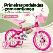 Bicicleta infantil Nathor Flower aro 12 com rodinhas de apoio