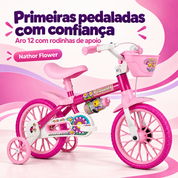 Bicicleta infantil Nathor Flower aro 12 com rodinhas de apoio