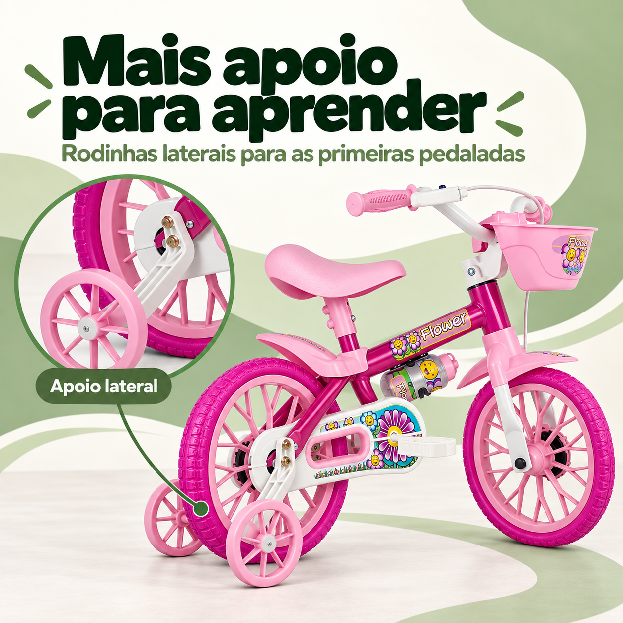 Rodinhas laterais da bicicleta infantil Nathor Flower aro 12