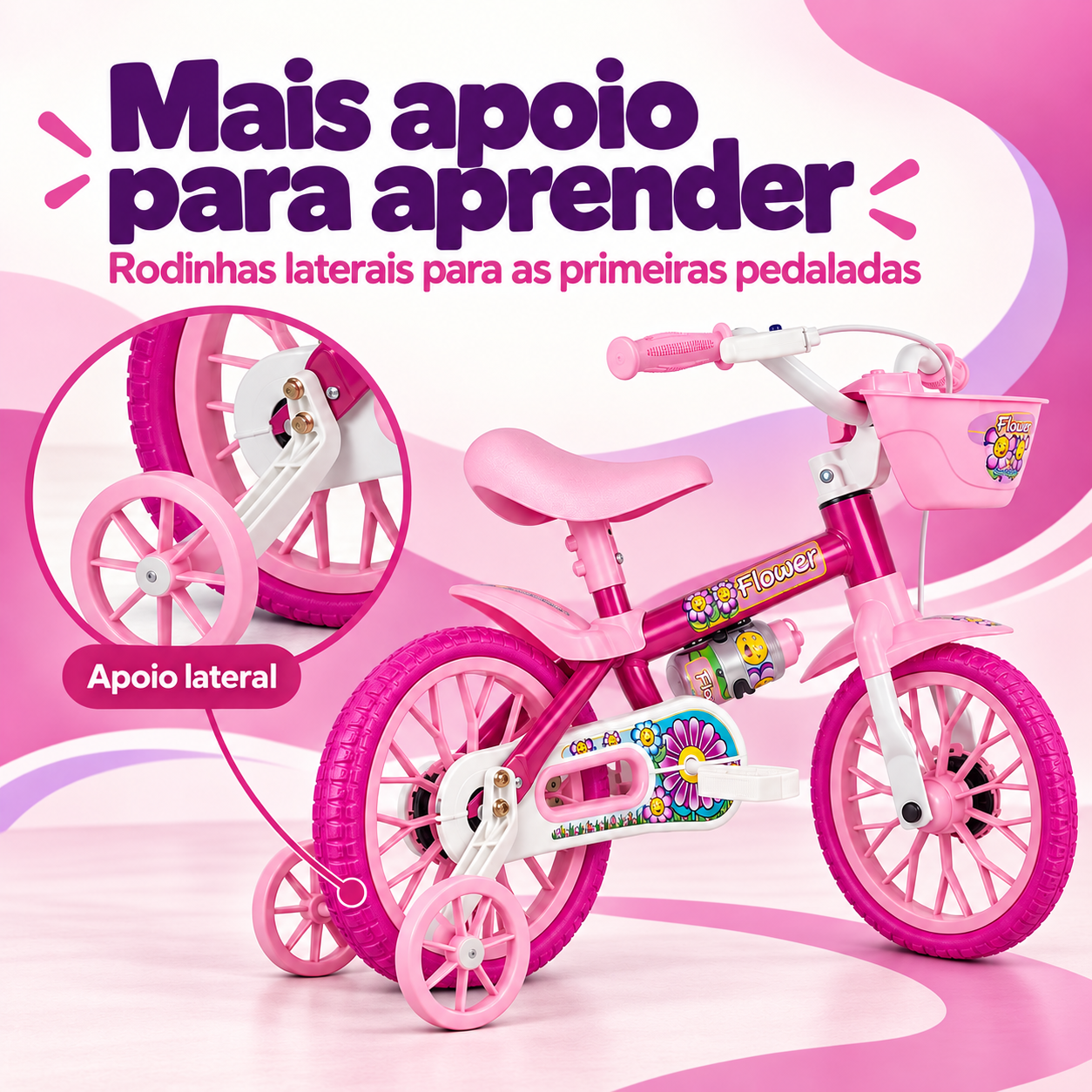 Rodinhas laterais de apoio da bicicleta infantil Nathor Flower