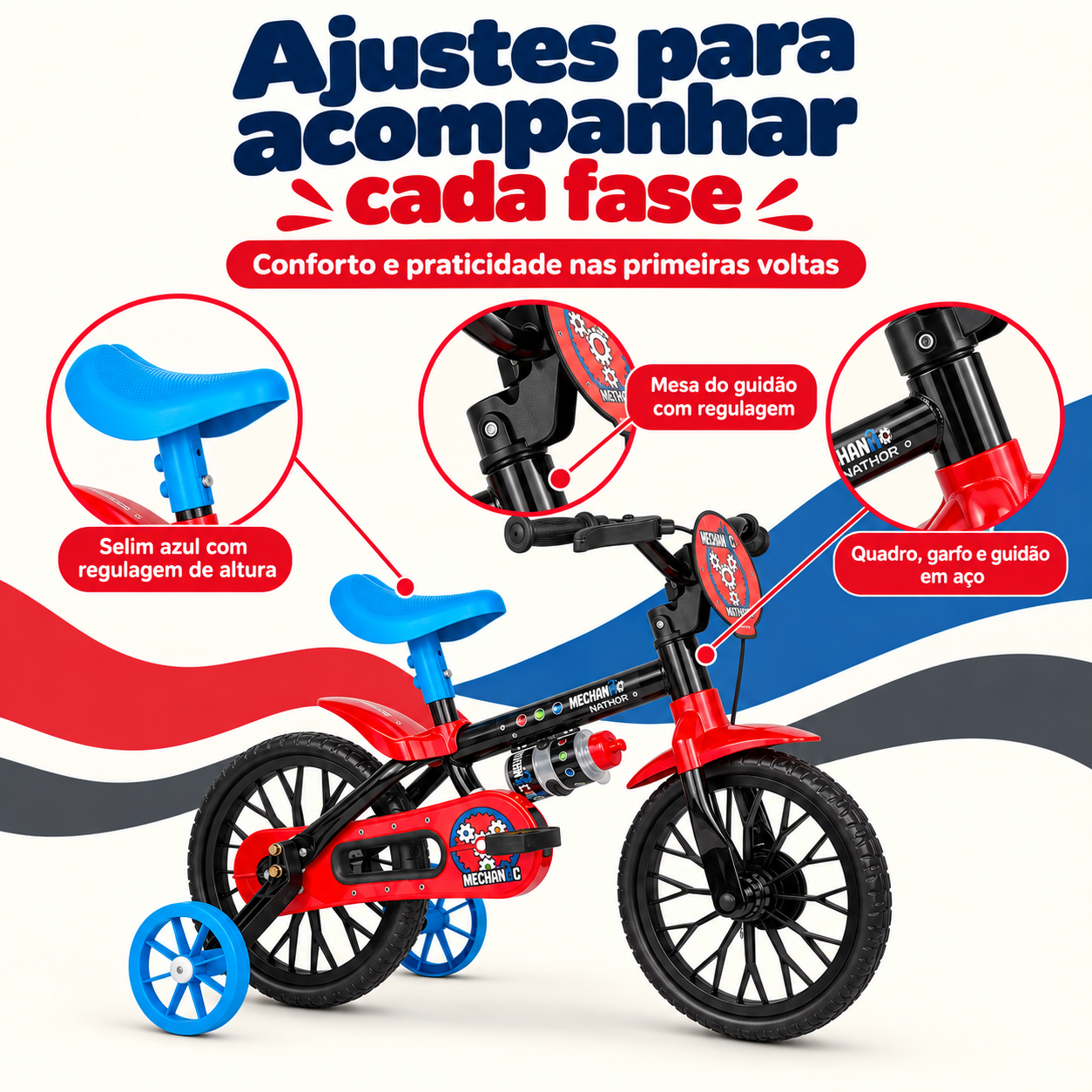 Ajustes de selim e guidão da bicicleta infantil