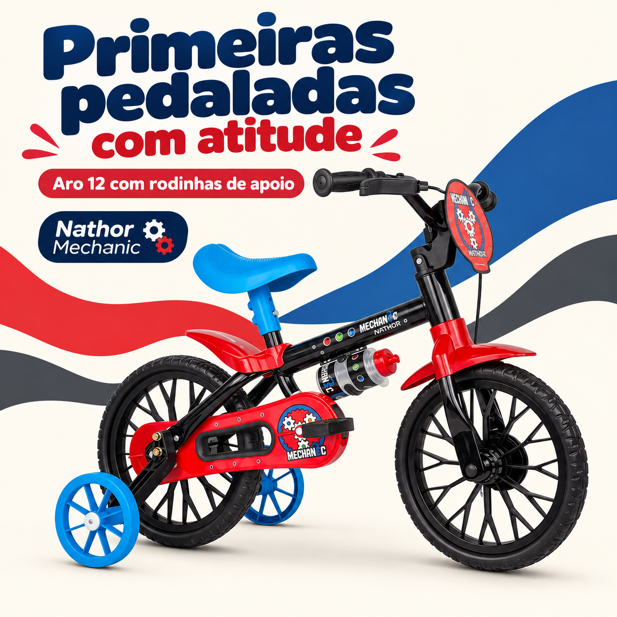 Bicicleta infantil Nathor Mechanic aro 12 com rodinhas