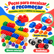 Blocos coloridos peças curvas e rodinhas
