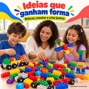 Família brincando com blocos de montar